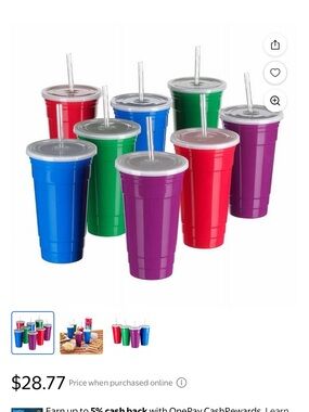 Multi-Color Reusable Plastic Tumbler Set with Lids & Straws